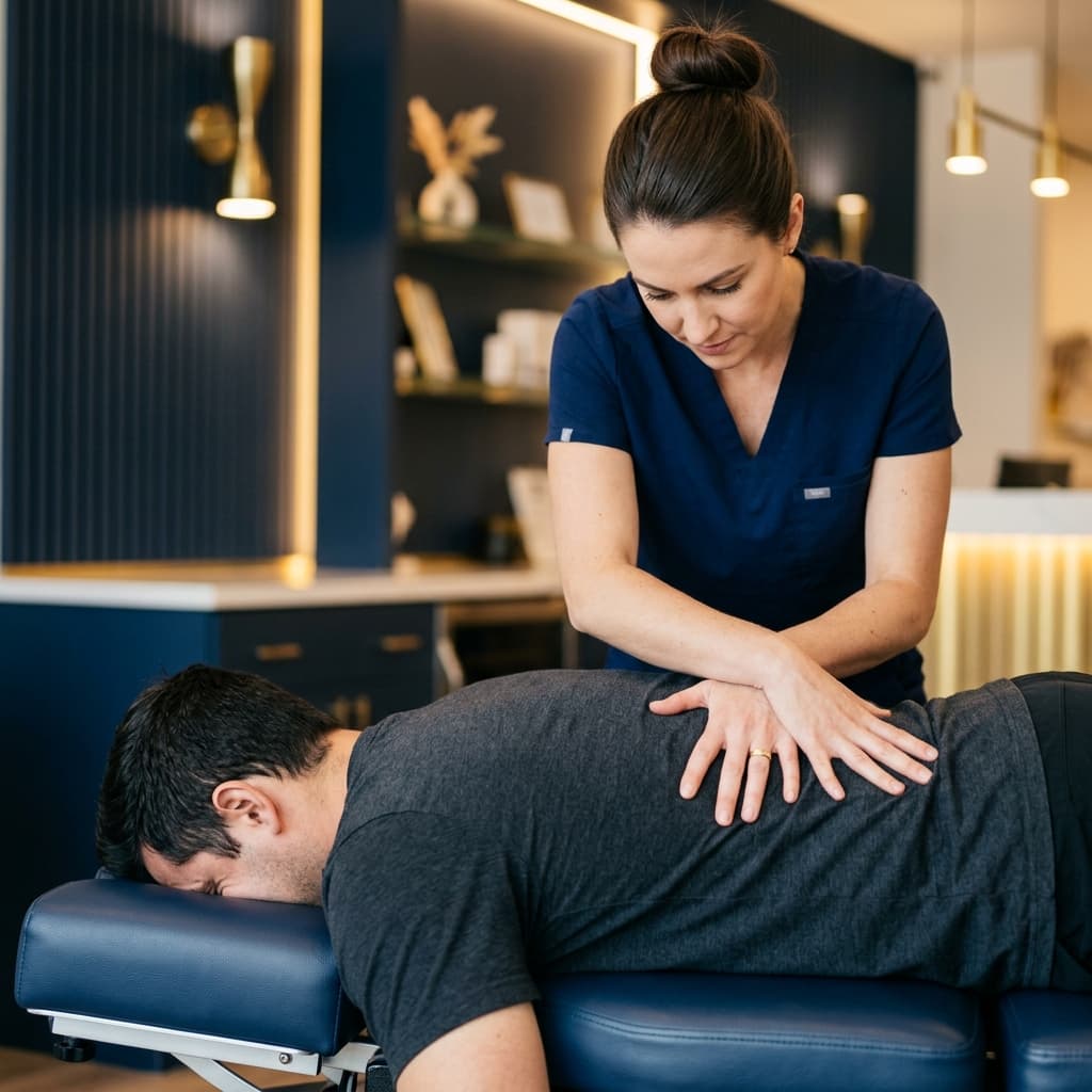 Dr. Sarah Whitmore performing a chiropractic adjustment